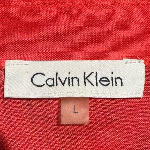 Calvin Klein Roll-Tab Long Sleeve Button Up Linen Pink Large - Picture 7 of 8